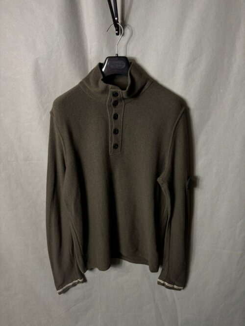 Stone Island Button Neck Knit – Olive Green