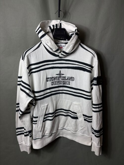 Stone Island x Supreme Striped Hoodie – White/Black